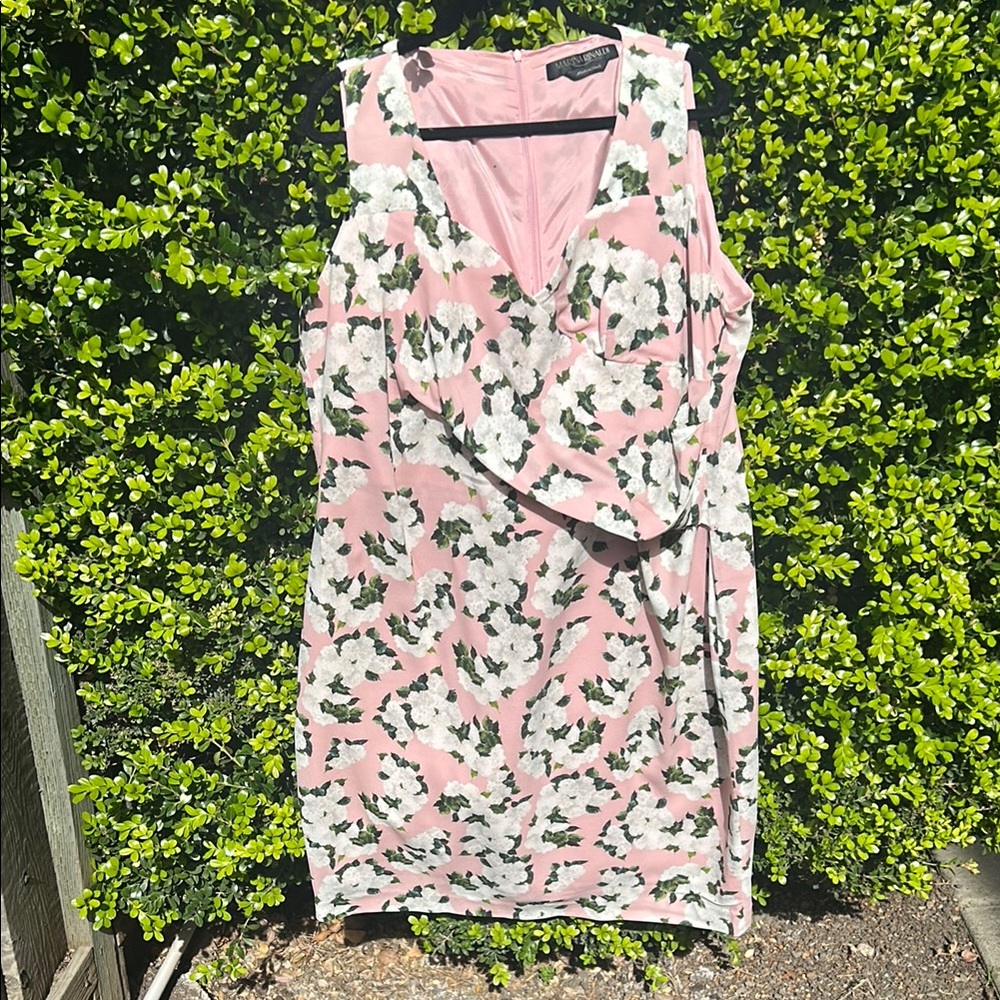 ⭐️SALE⭐️Marina Rinaldi Pink Cross Front Sheath Dress